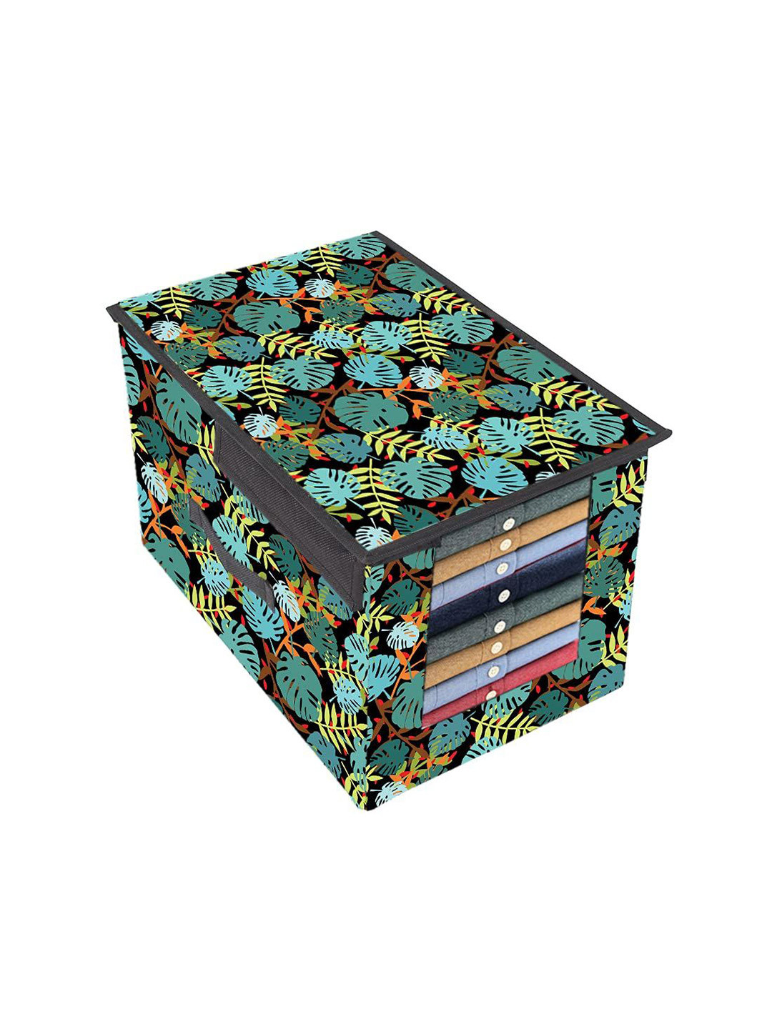 

prettykrafts Green & Brown Floral Printed Storage Organiser