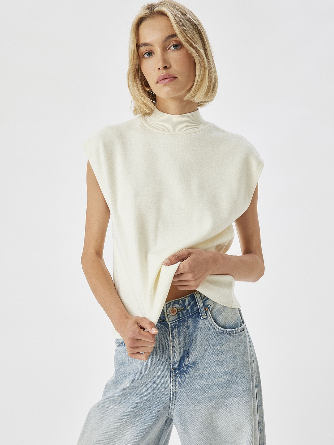 

Koton Women Solid High Neck Top, White