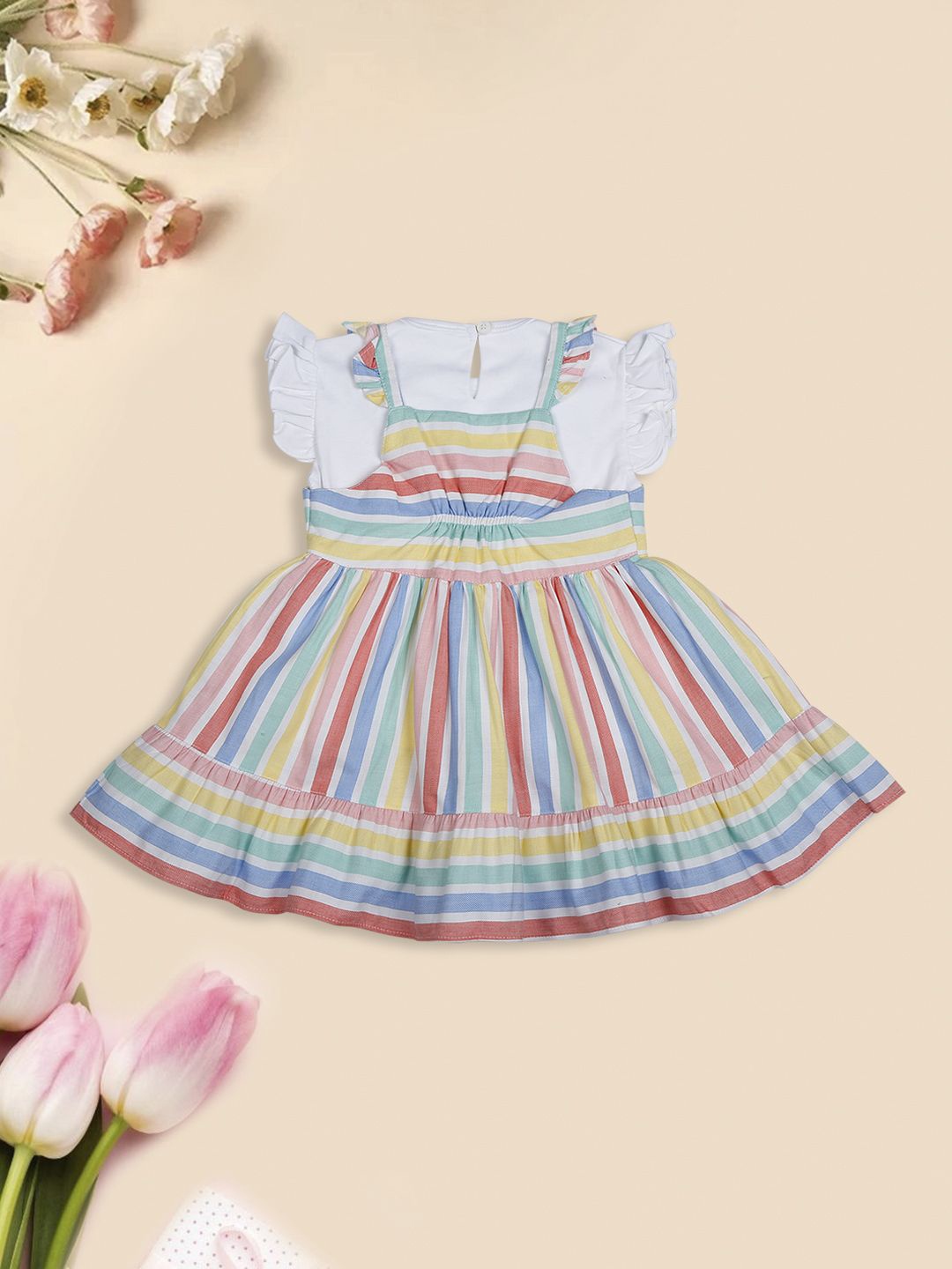 

MeeMee Cotton Striped Fit & Flare Dress, Multi