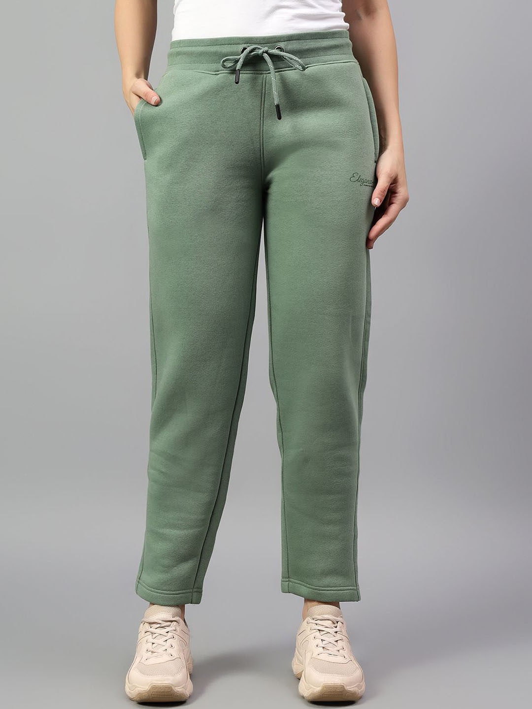 

Cantabil Women Solid Mid-Rise Track Pants, Green