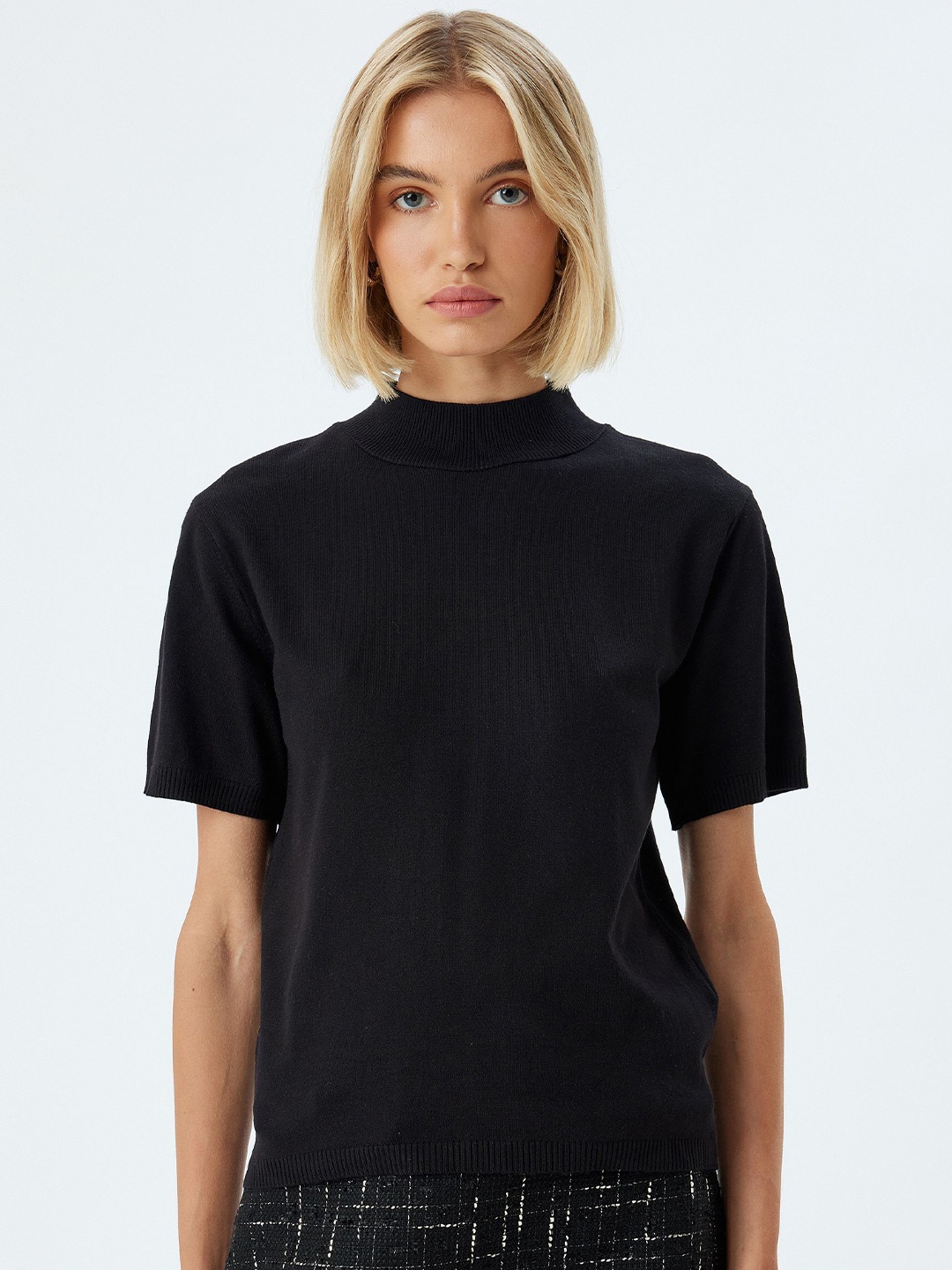 

Koton Women Mock Collar Short Sleeves Pullover, Black