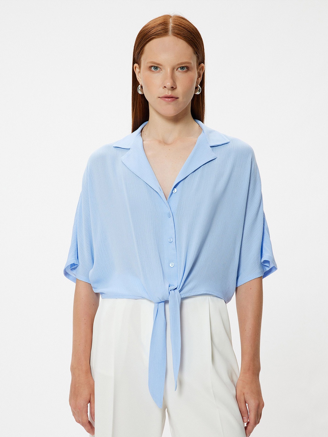 

Koton Women Cuban Collar Solid Casual Shirt, Blue