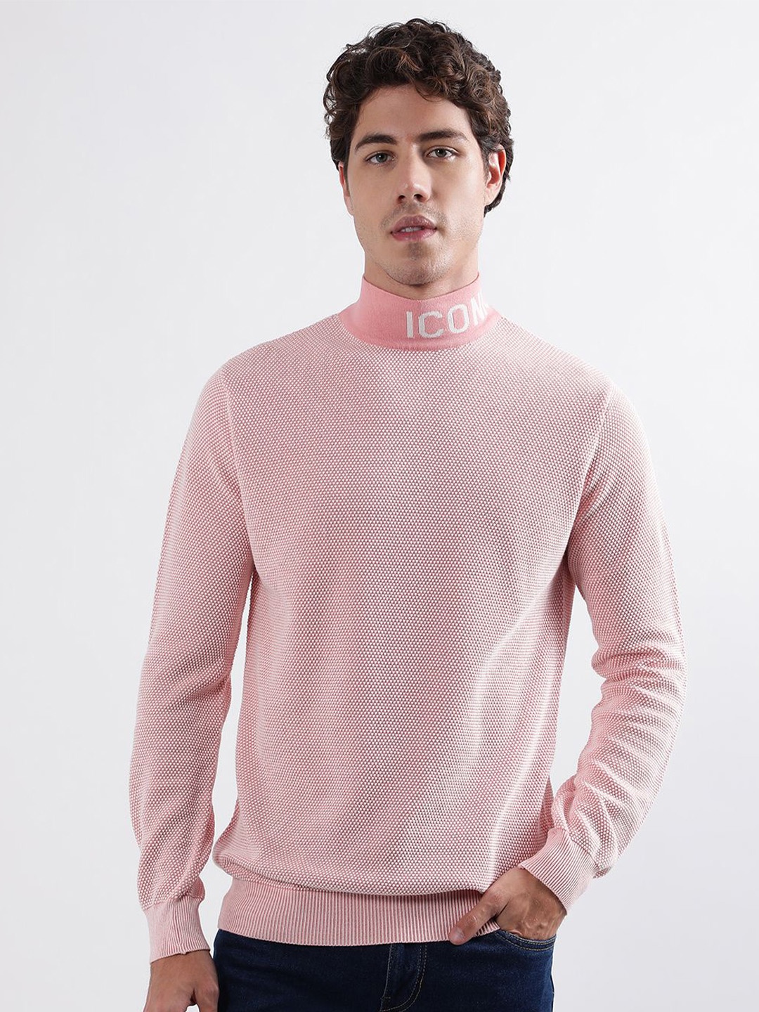 

Iconic Men Cable Knit Pullover, Pink