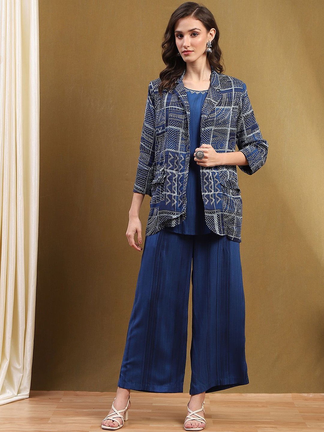 

Biba Round Neck Top & Trousers With Shrug, Blue