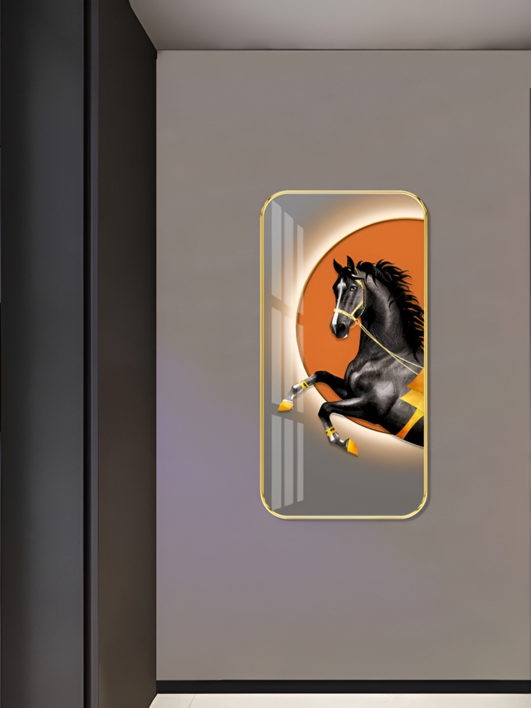 

WALLMAX Gold-Toned & Black Horse Wooden Painting Wall Art