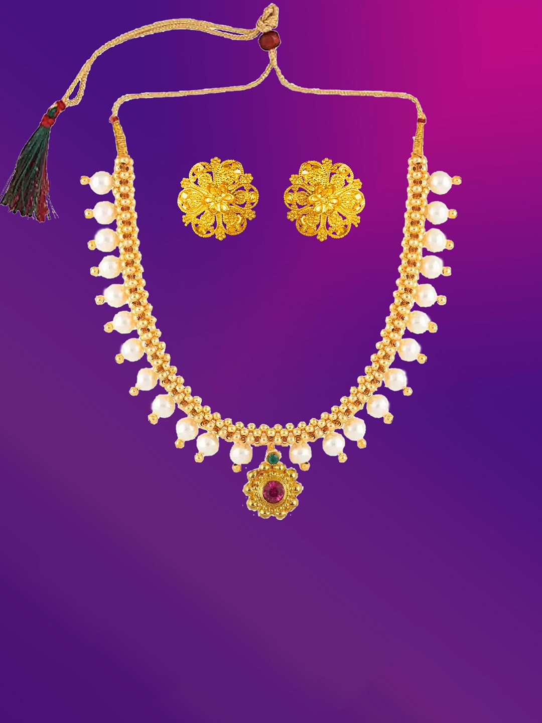 

Lila Gold-Plated Beaded & Stone Studded Jewellery Set