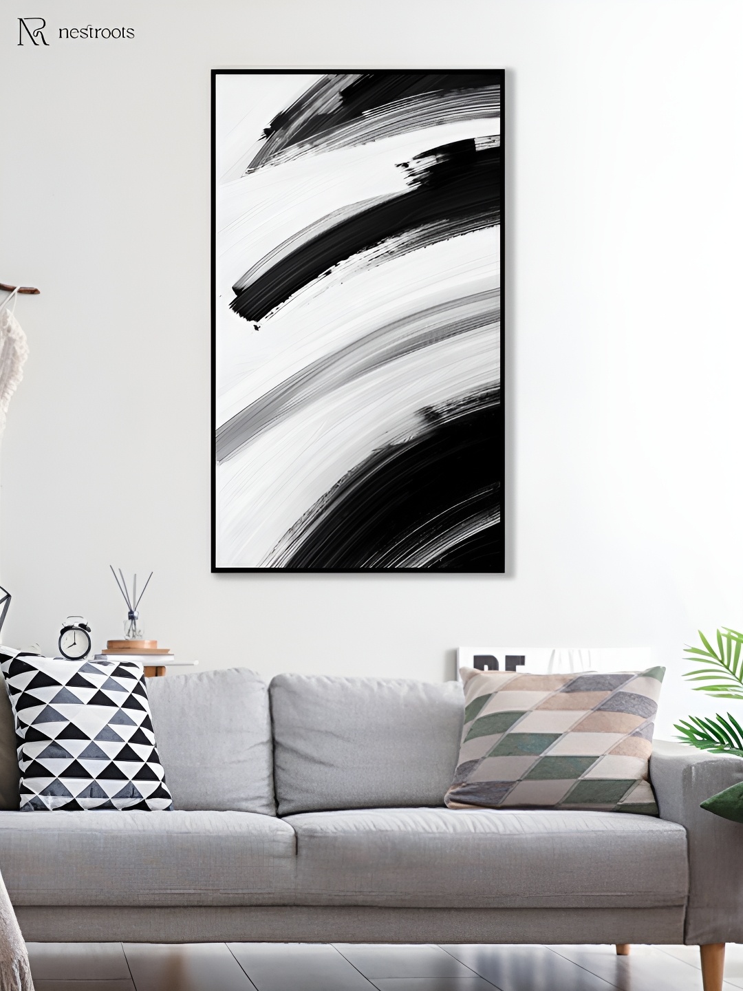 

nestroots White & Black Abstract Canvas Painting Wall Art