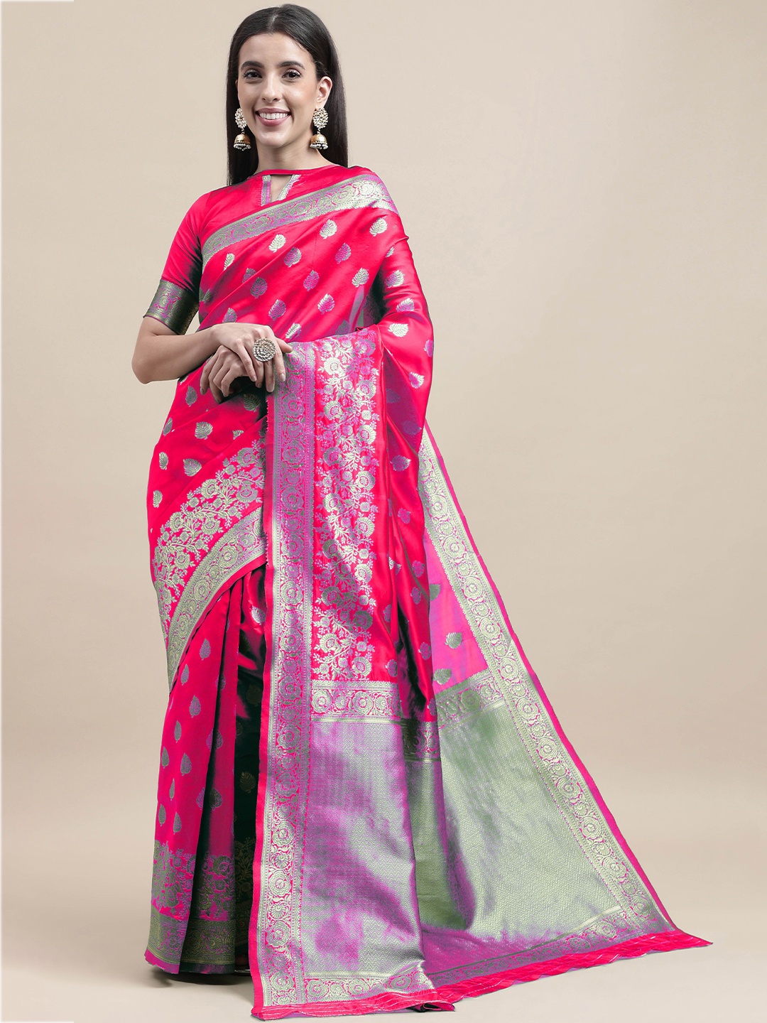

Maroosh Woven Design Zari Banarasi Saree, Pink