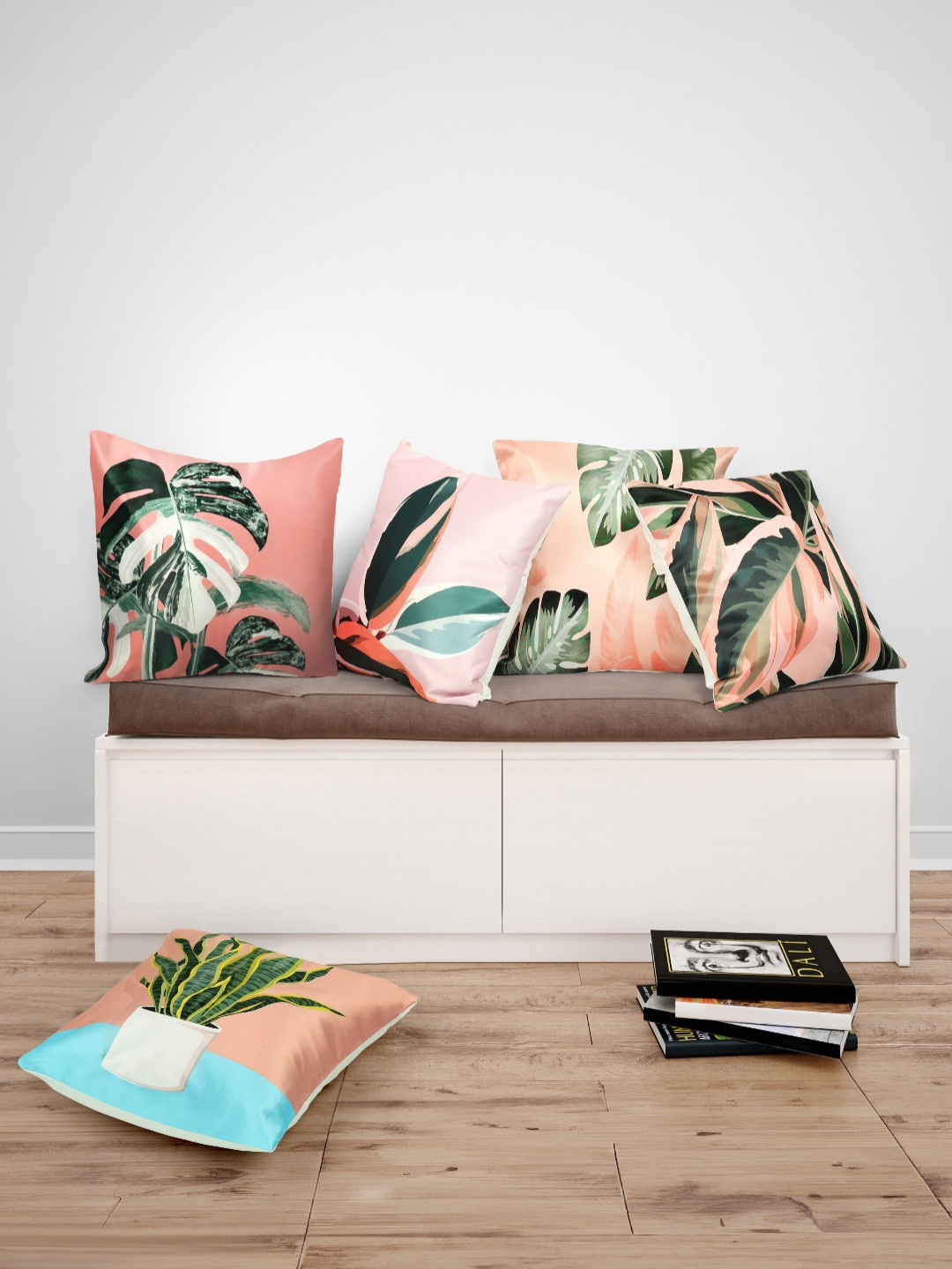 

Vendola Pink & Green 5 Pieces Floral Printed Satin Square Cushion Covers