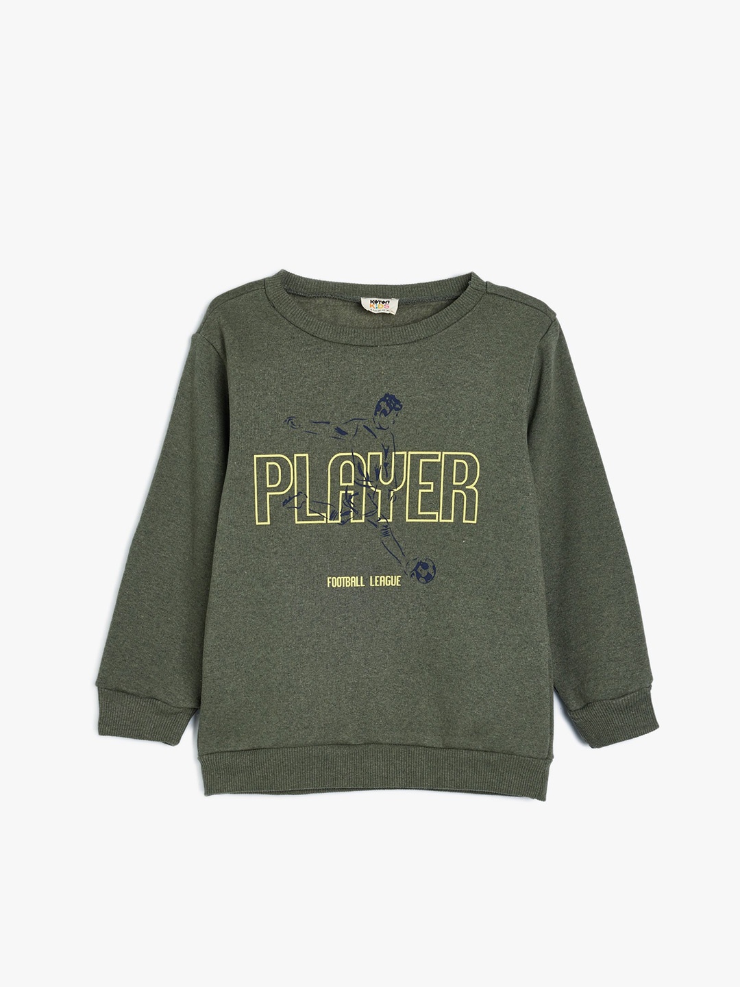 

Koton Boys Typography Printed Round Neck Cotton Pullover Sweatshirt, Khaki