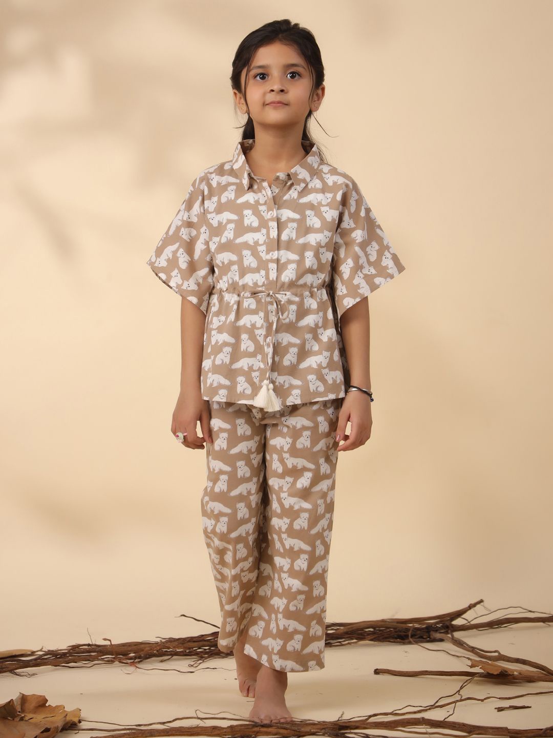 

SANSKRUTIHOMES Girls Pure Cotton Animal Printed Night suit, Brown