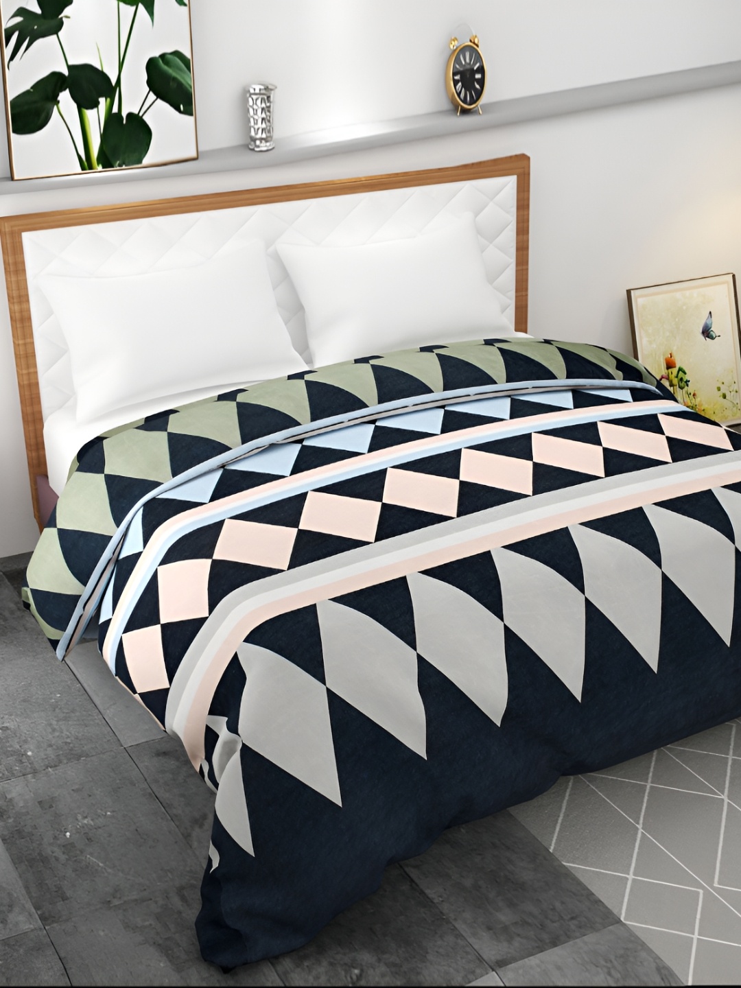 

BELVOSTUM Blue & Grey Printed Pure Cotton Duvet Cover