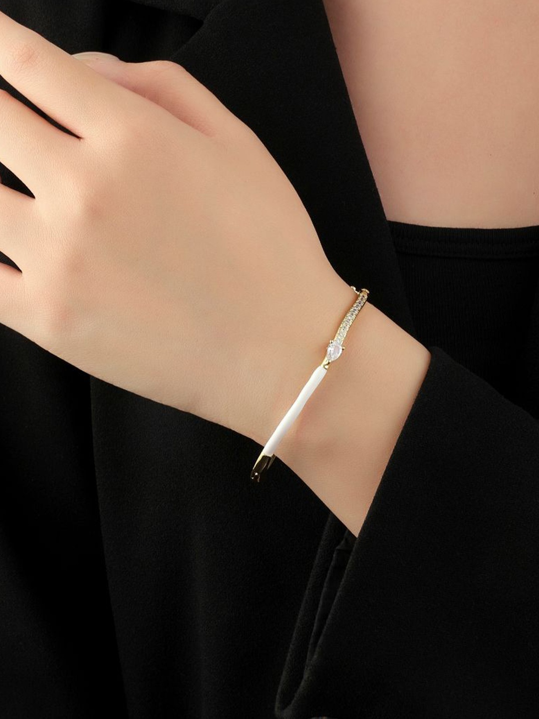 

SALTY Gold-Plated Stone Studded Blossom Bangle-Style Bracelet