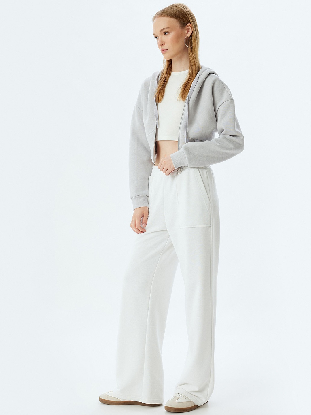 

Koton Women Solid Hood Cotton Front-Open Sweatshirt, White