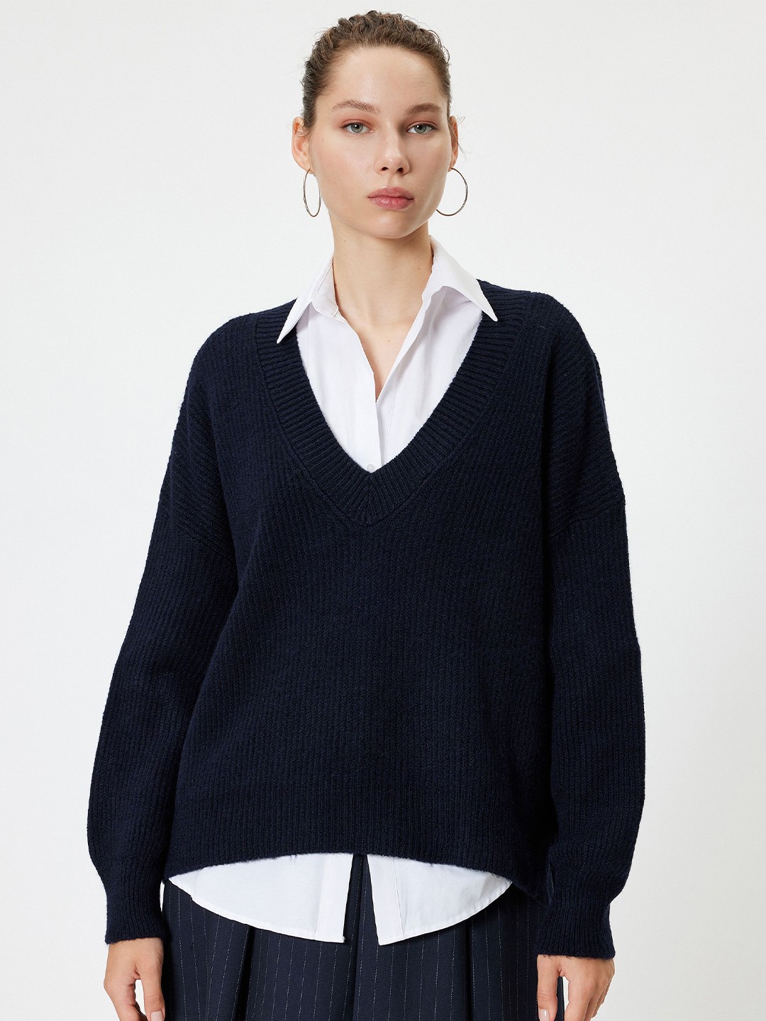 

Koton Women Cable Knit Long Sleeves Pullover, Navy blue