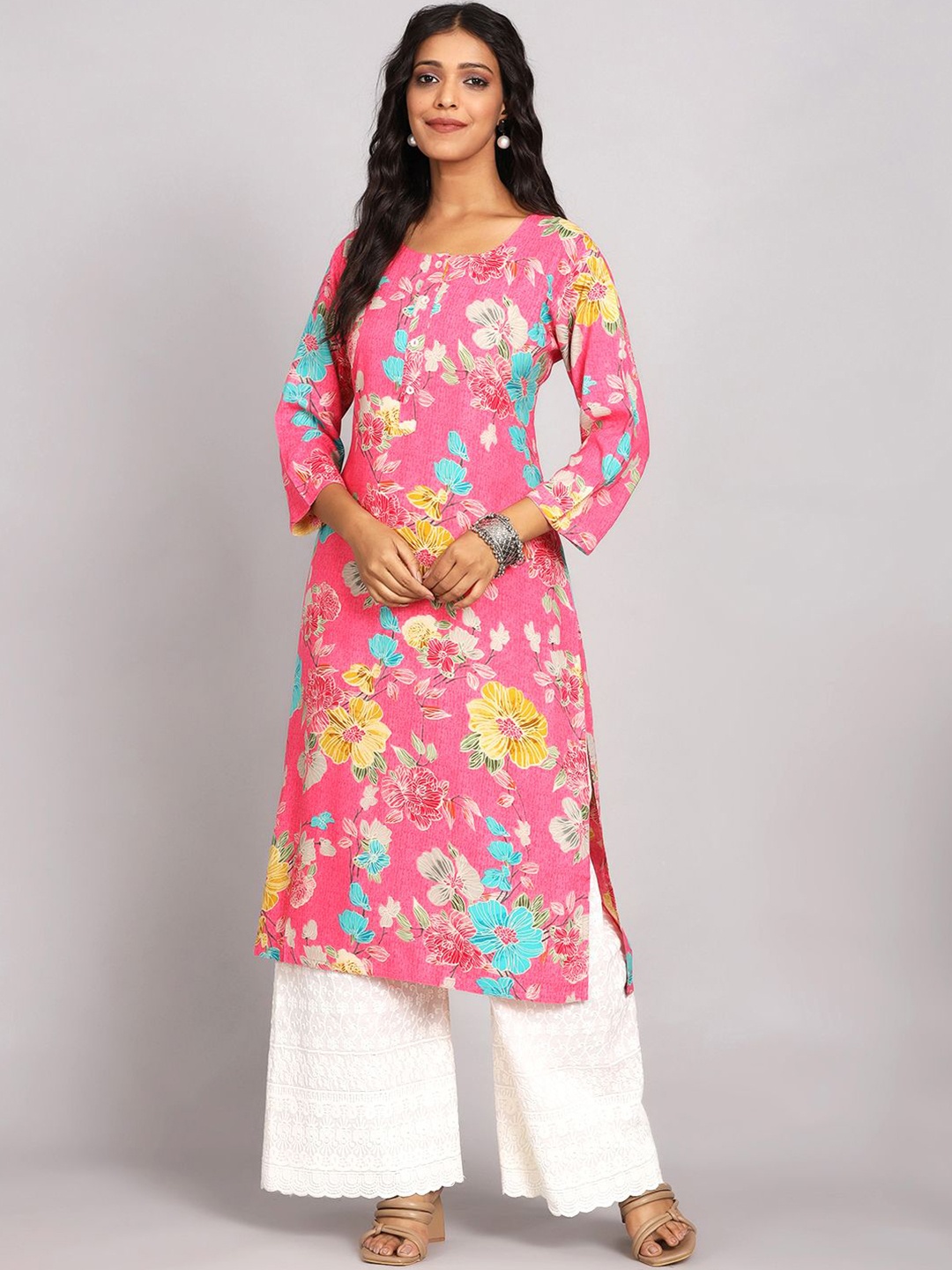 

Chandbaali Floral Printed Straight Kurta, Pink
