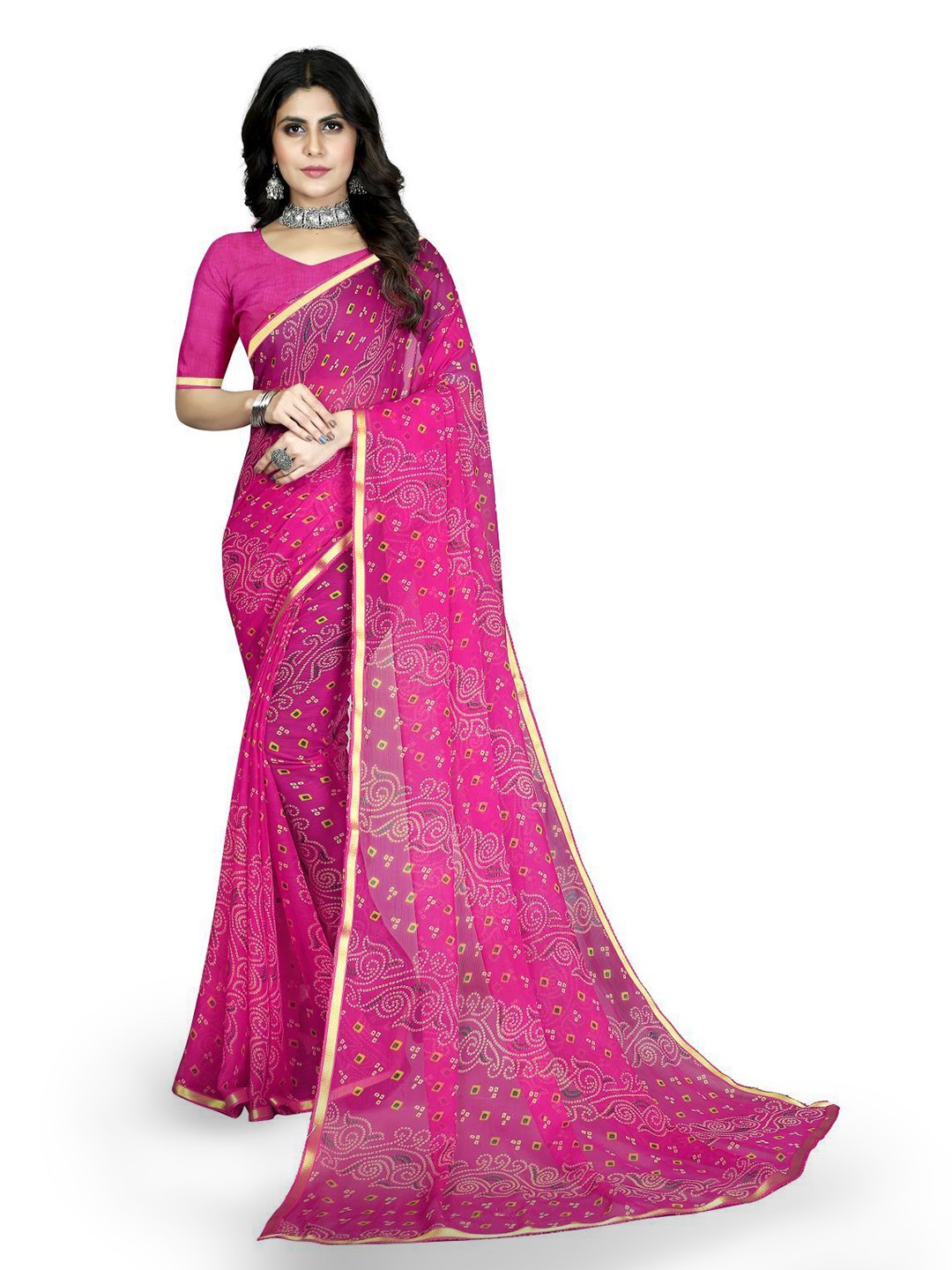 

Anouk Bandhani Zari Saree, Pink