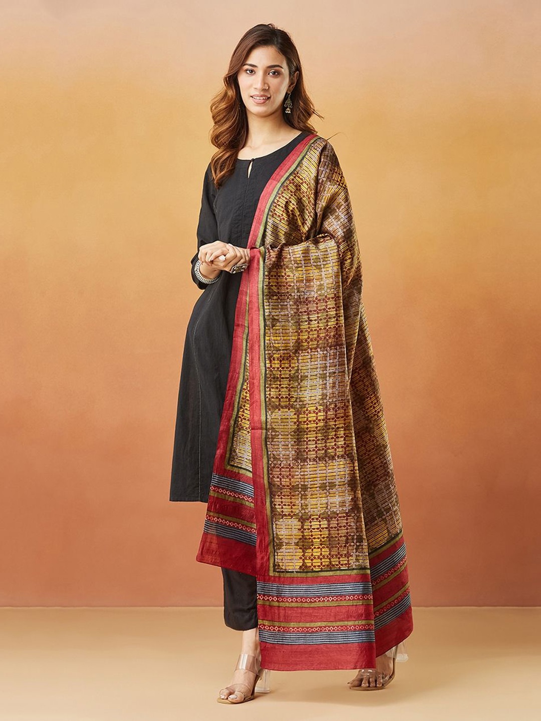 

Fabindia Ethnic Motifs Printed Dupatta, Olive