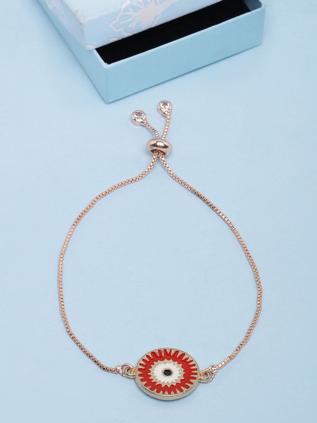 

KPOP Rose Gold-Plated Artificial Stones Studded Enamelled Charm Bracelet