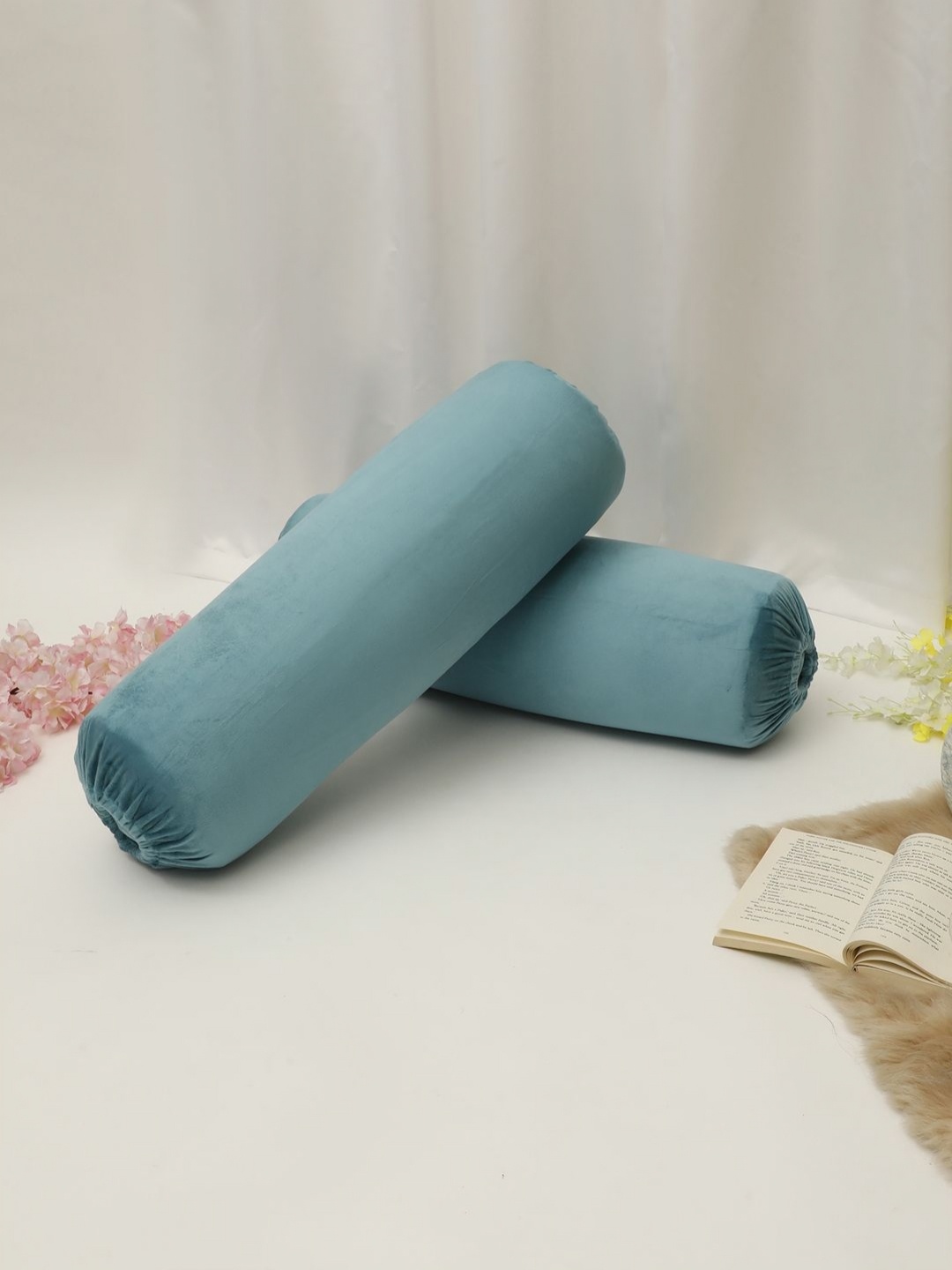 

THE CONVERSION 2 Pieces Turquoise Blue Velvet Bolster Covers