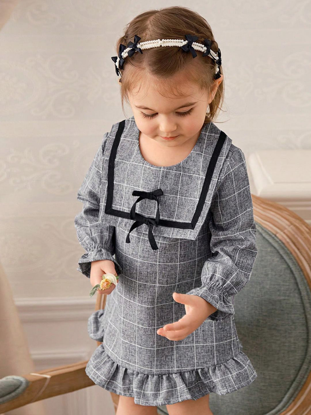 

INCLUD Girls Checked A-Line Dress, Grey