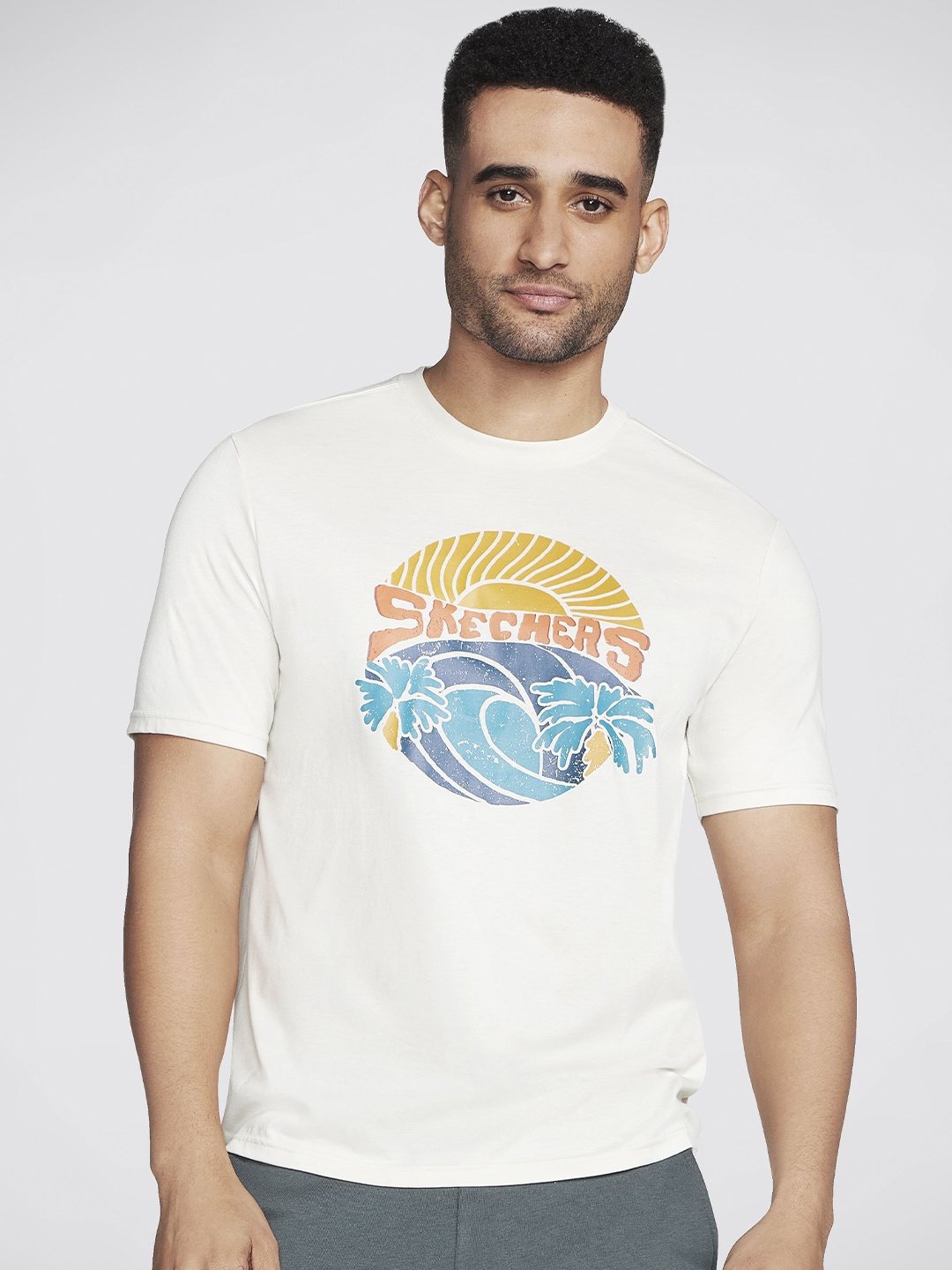 

Skechers Men Typography Printed Round Neck Cotton T-shirt, White