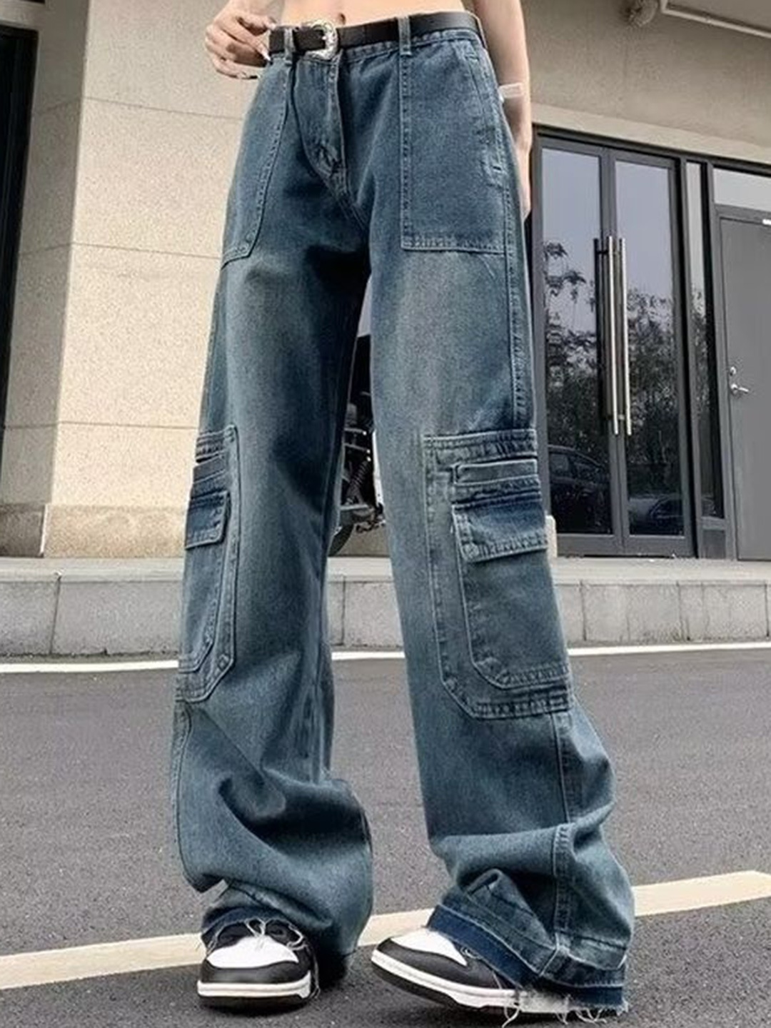 

LULU & SKY Women Straight Fit High-Rise Highly Distressed Light Fade Cotton Jeans, Blue
