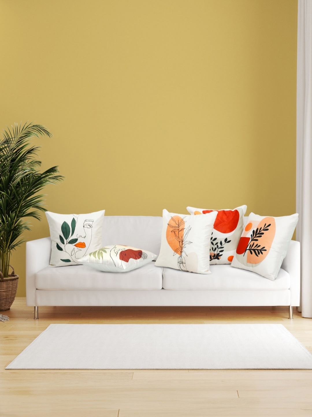 

Vendola White & Red 5 Pieces Self Design Printed Satin Square Cushion Covers