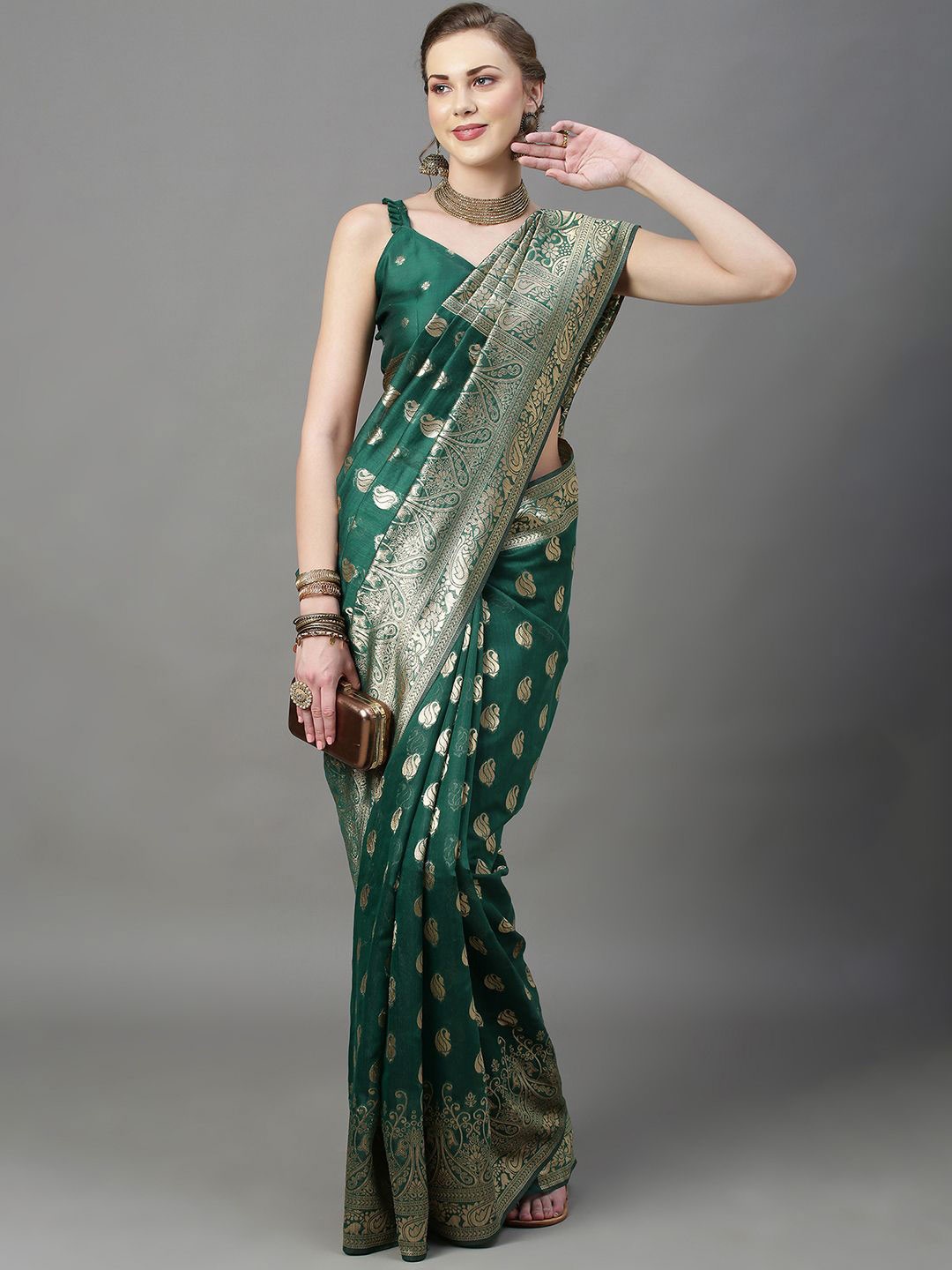 

KALINI Floral Woven Design Zari Banarasi Saree, Green