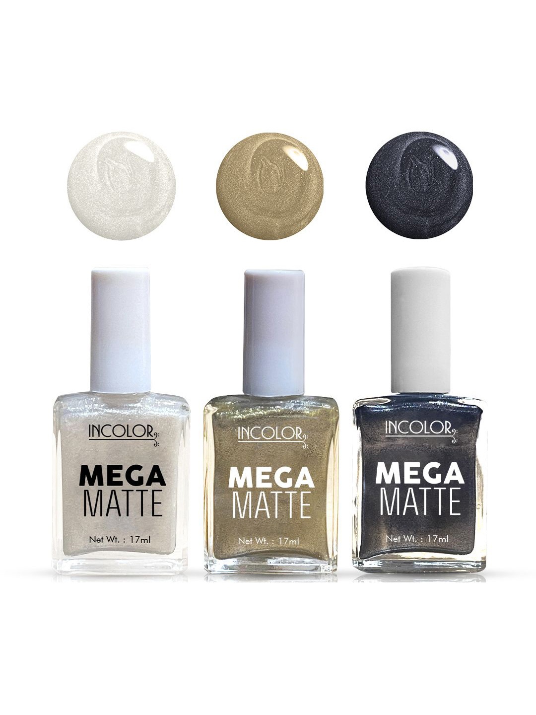 

INCOLOR Set Of 3 Mega Matte Nail Paint - 17 ml Each - 55 - 56 - 60, Multi