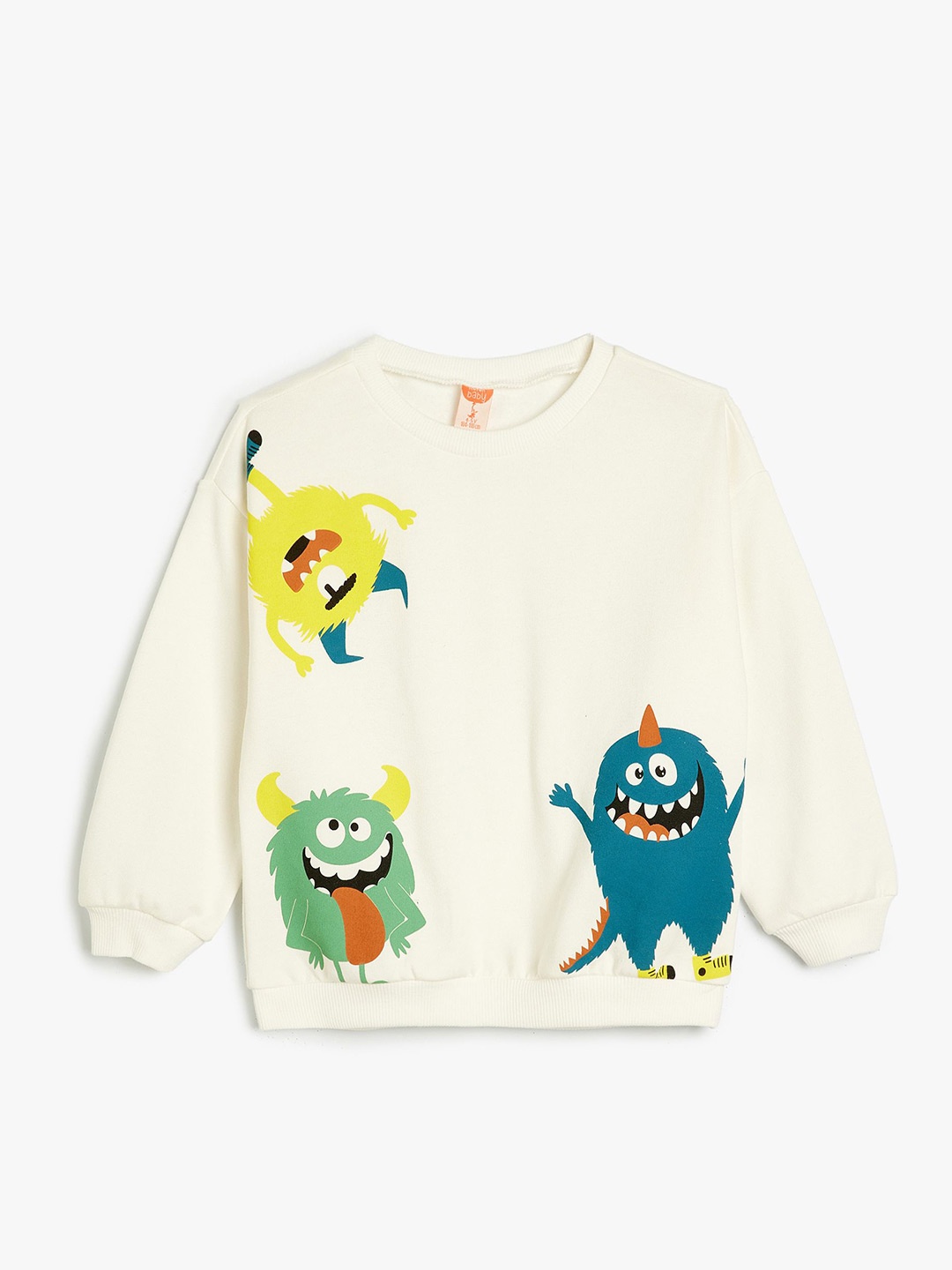 

Koton Boys Graphic Printed Round Neck Cotton Pullover Sweatshirt, Beige