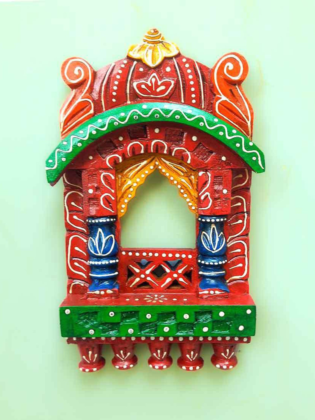 

apka mart Red & Blue Textured Wooden Jharokha Wall Decor