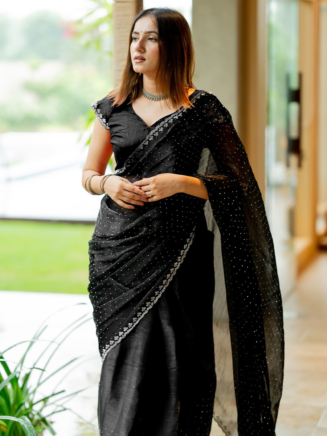 

Subham Embellished Beads and Stones Saree, Black