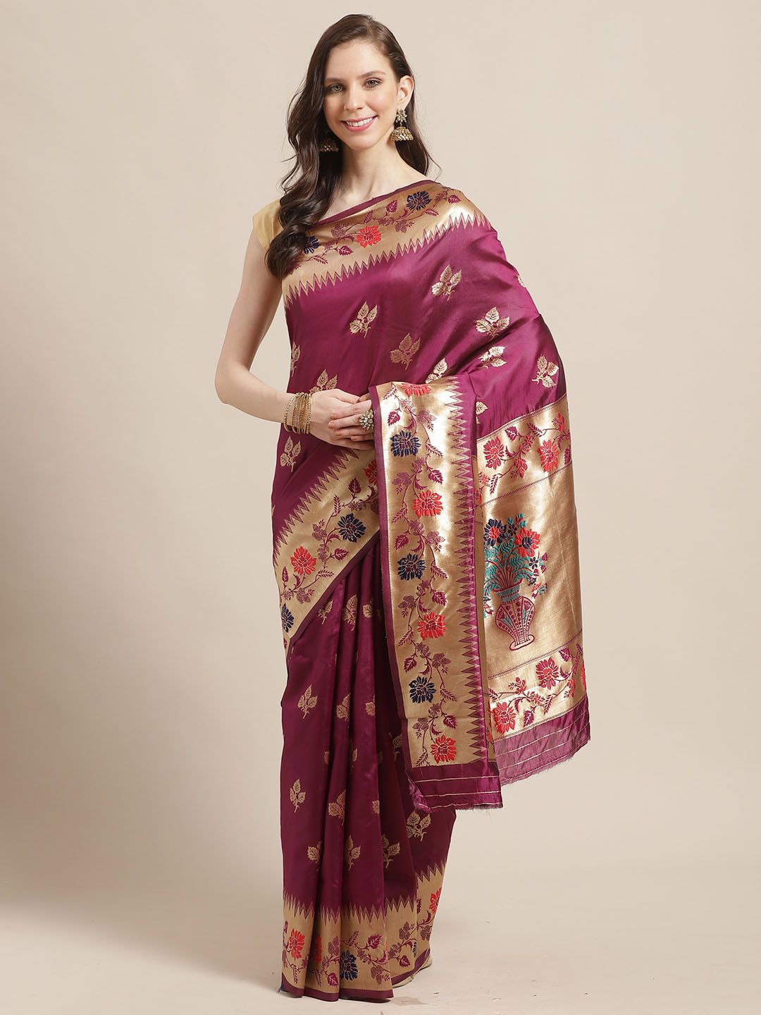 

KALINI Ethnic Motifs woven design Zari Banarasi Saree, Magenta