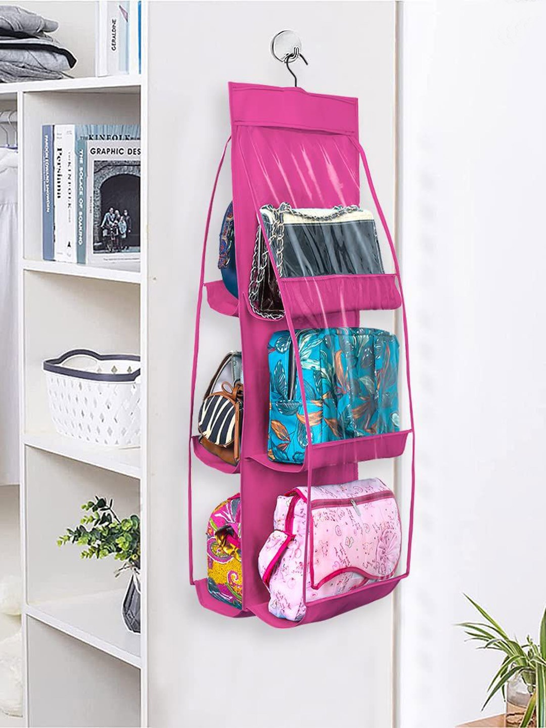 

prettykrafts Pink & Transparent Hanging Storage Organiser