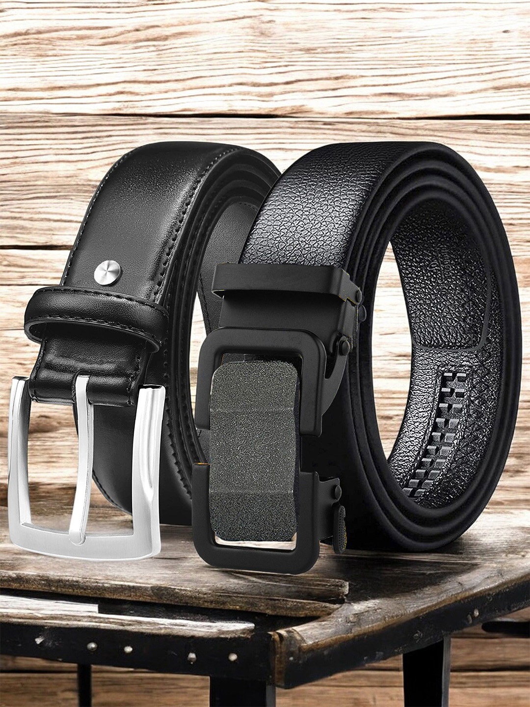 

The Roadster Lifestyle Co. Set Of 2 Men Textured Formal Belts, Black