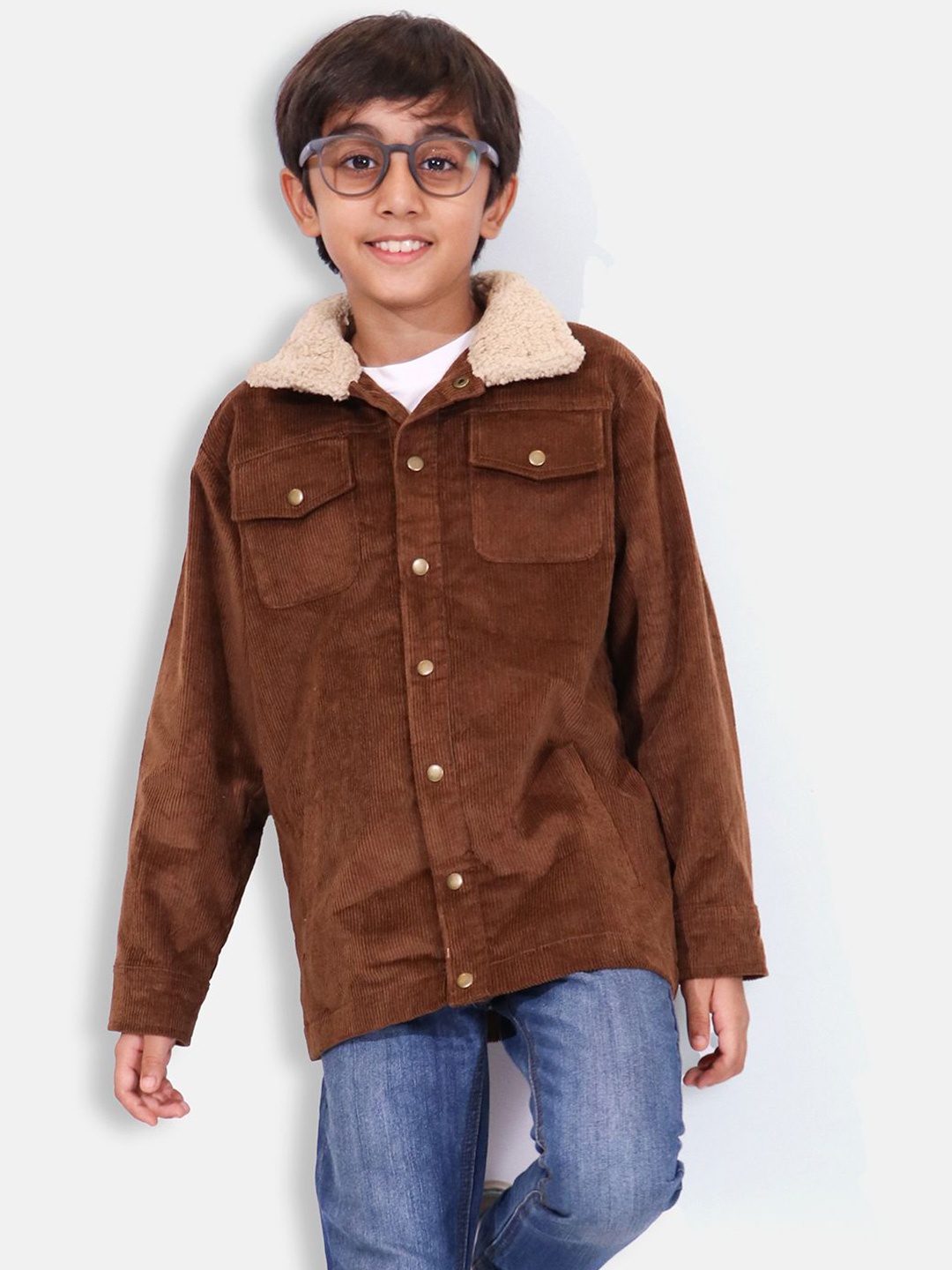 

Whistle & Hops Boys Solid Corduroy Jacket, Brown