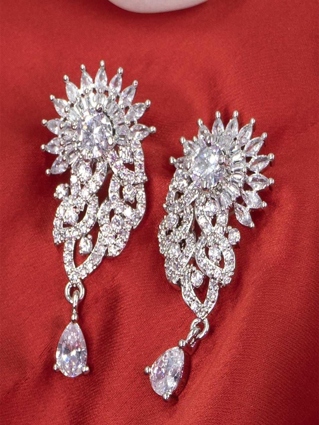 

SHARLEEZ Rhodium-Plated American Diamond Geometric Drop Earrings, Silver