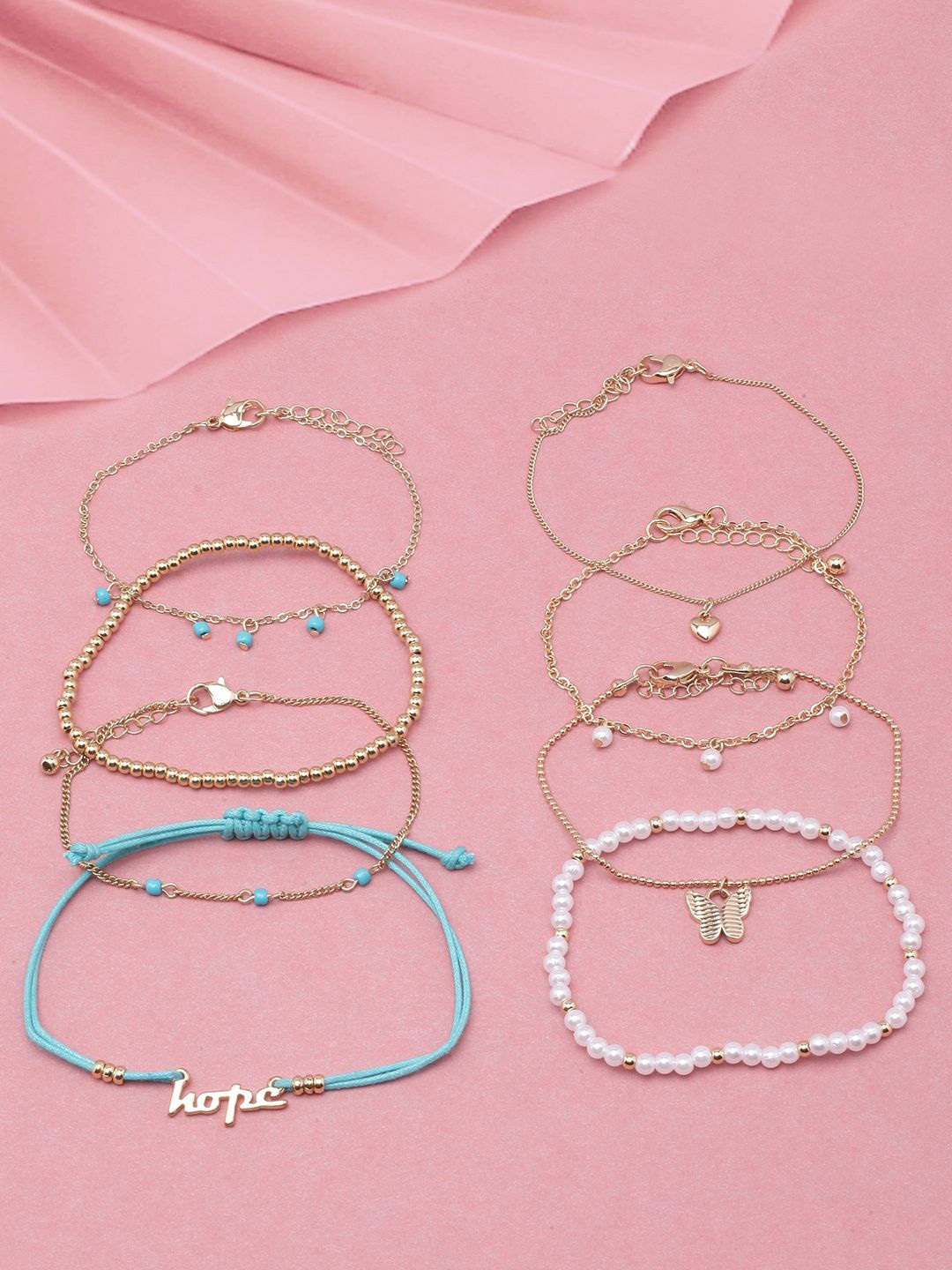 

KPOP Set Of 8 Gold-Plated Beaded Charm Bracelet