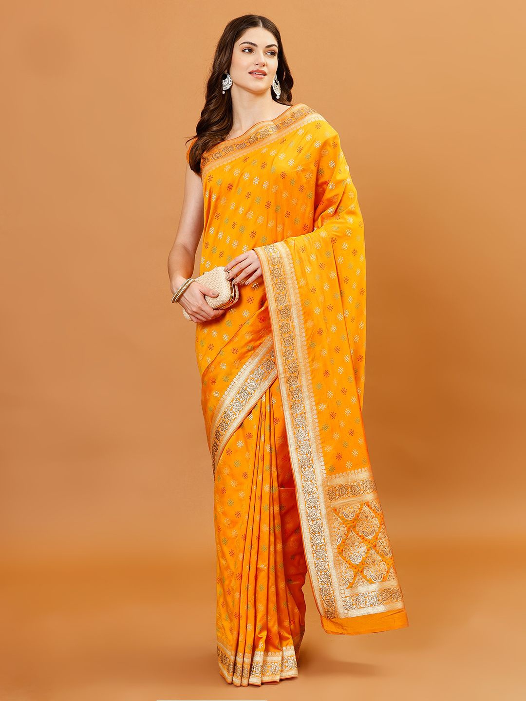 

Meena Bazaar Woven Design Zari Banarasi Saree, Yellow