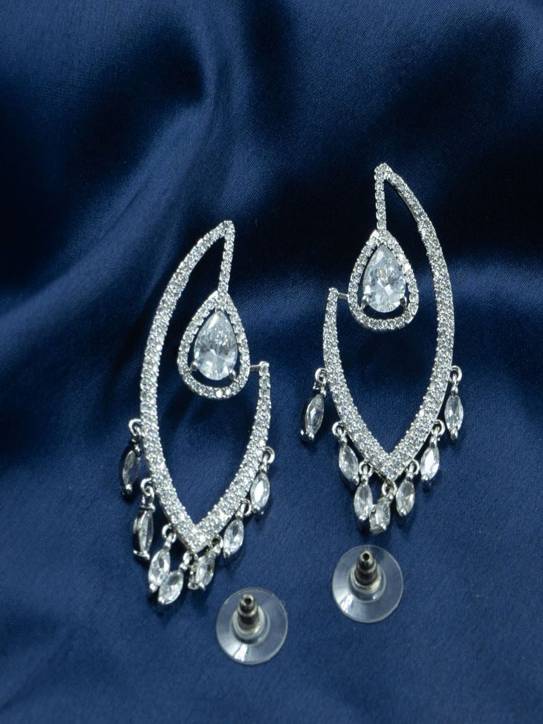 

SHARLEEZ Rhodium-Plated Geometric Drop Earrings, White
