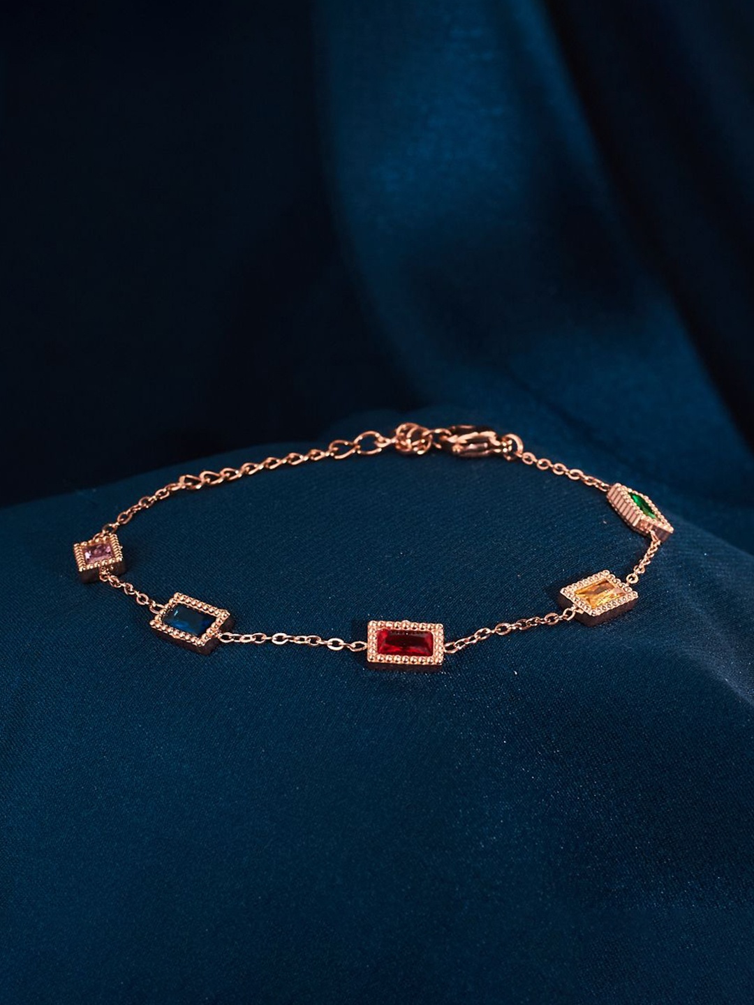 

SALTY Gemstone Studded Rose Gold-Plated Link Bracelet