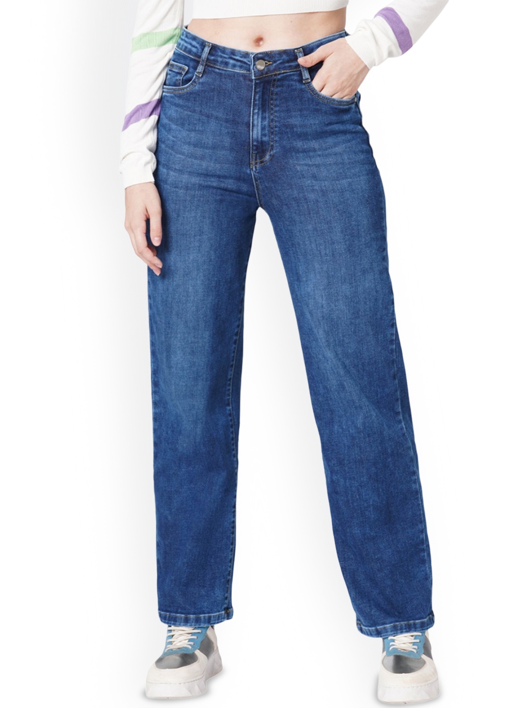 

Kraus Jeans Women Straight Fit High-Rise Light Fade Stretchable Jeans, Blue