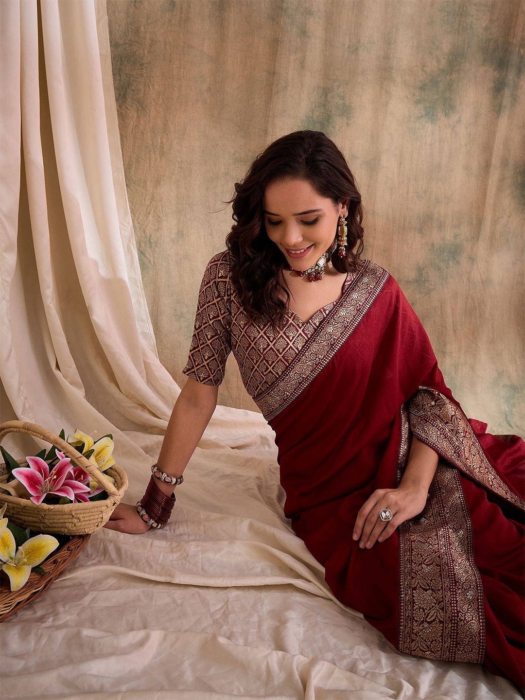 

Sangria Woven Design Zari Kanjeevaram Saree, Maroon