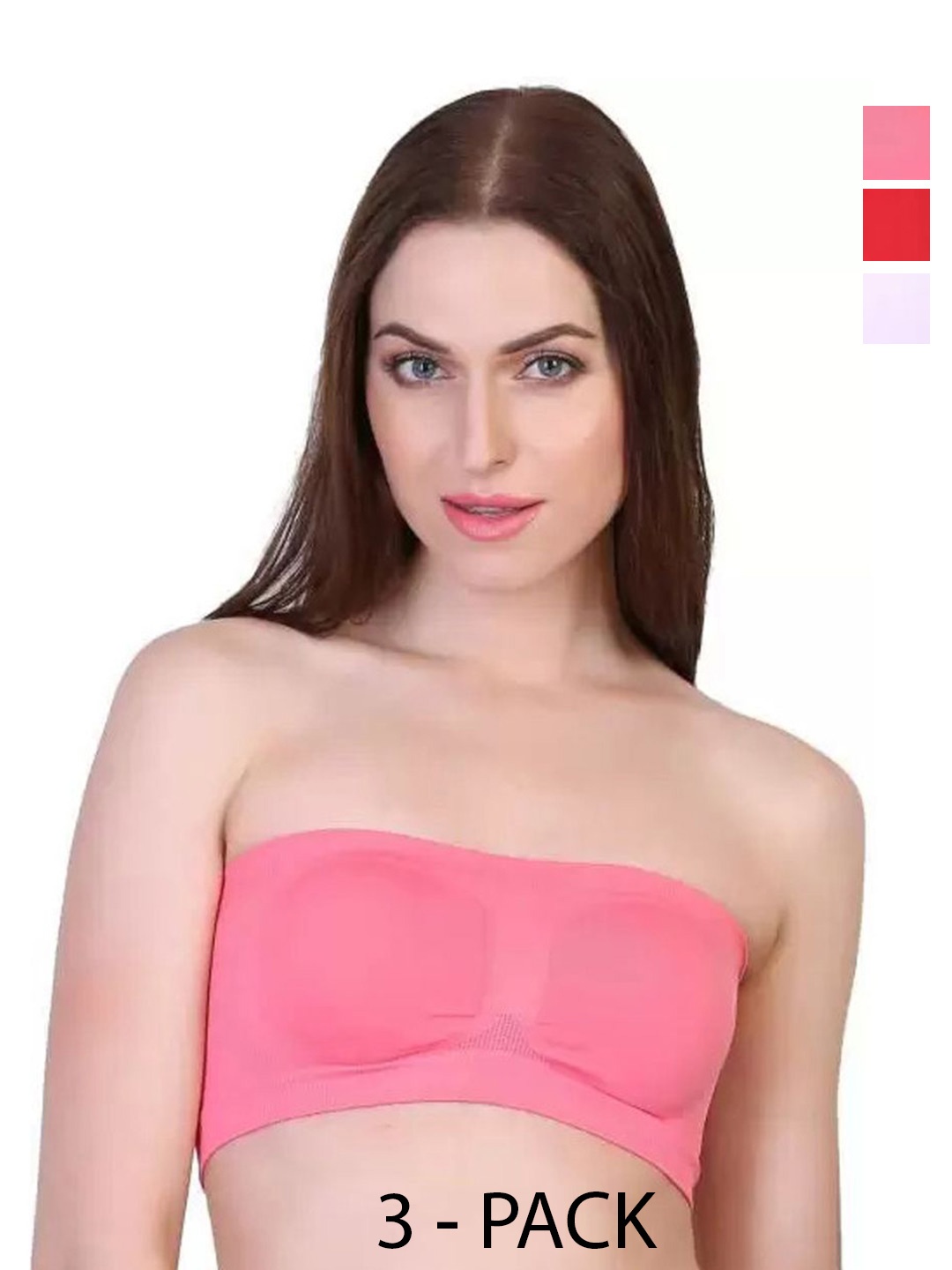 

INDIROCKS Women Pack Of 3 Half Coverage Bandeau Bra, Pink