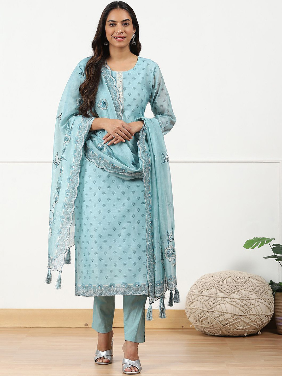 

Biba Unstitched Dress Material, Blue