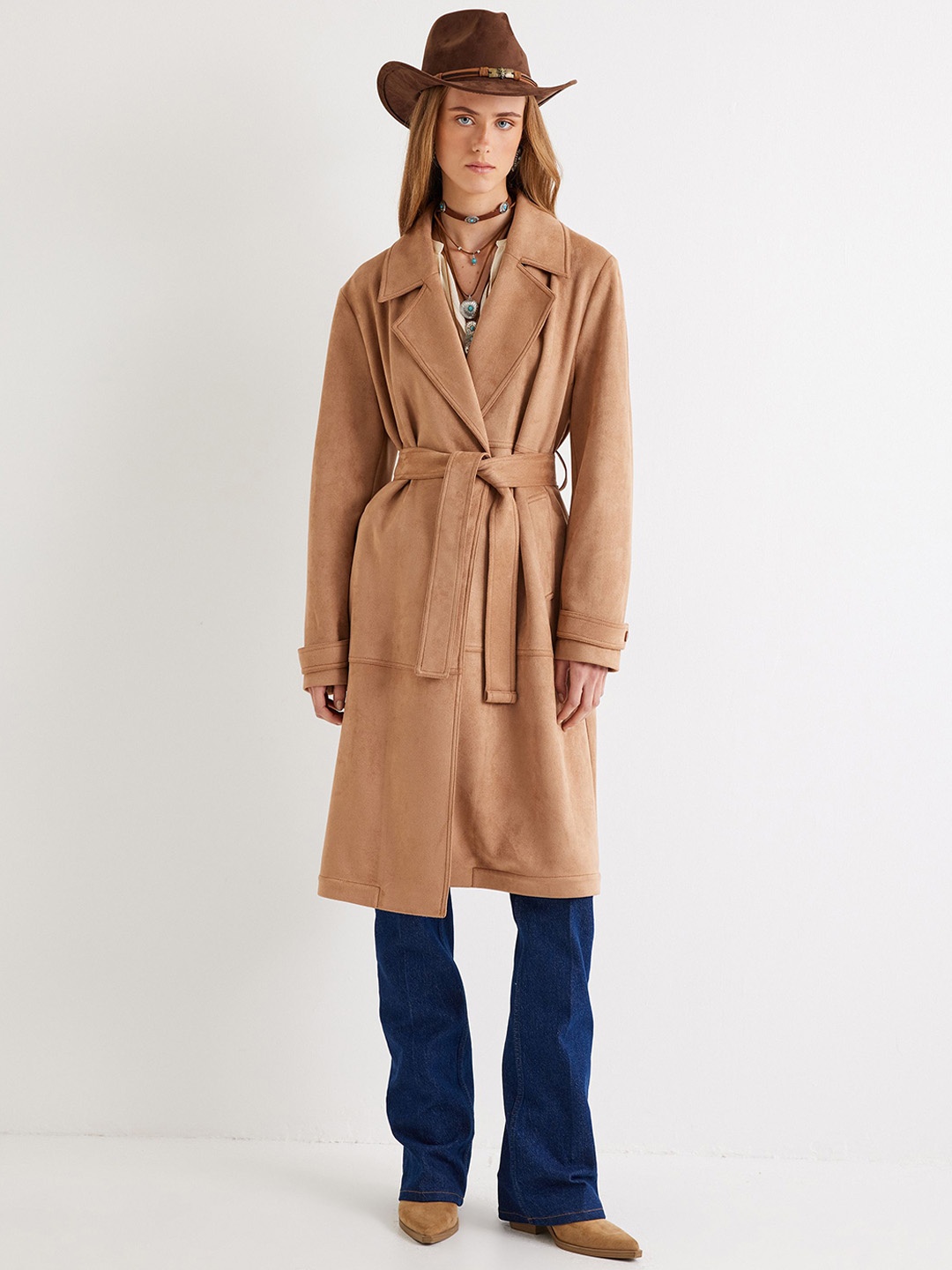 

Koton Women Longline Tailored Jacket, Camel brown