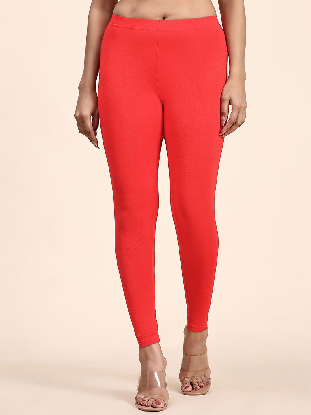 

Outflits Women Skinny Fit Cotton Ankle Length Leggings, Coral