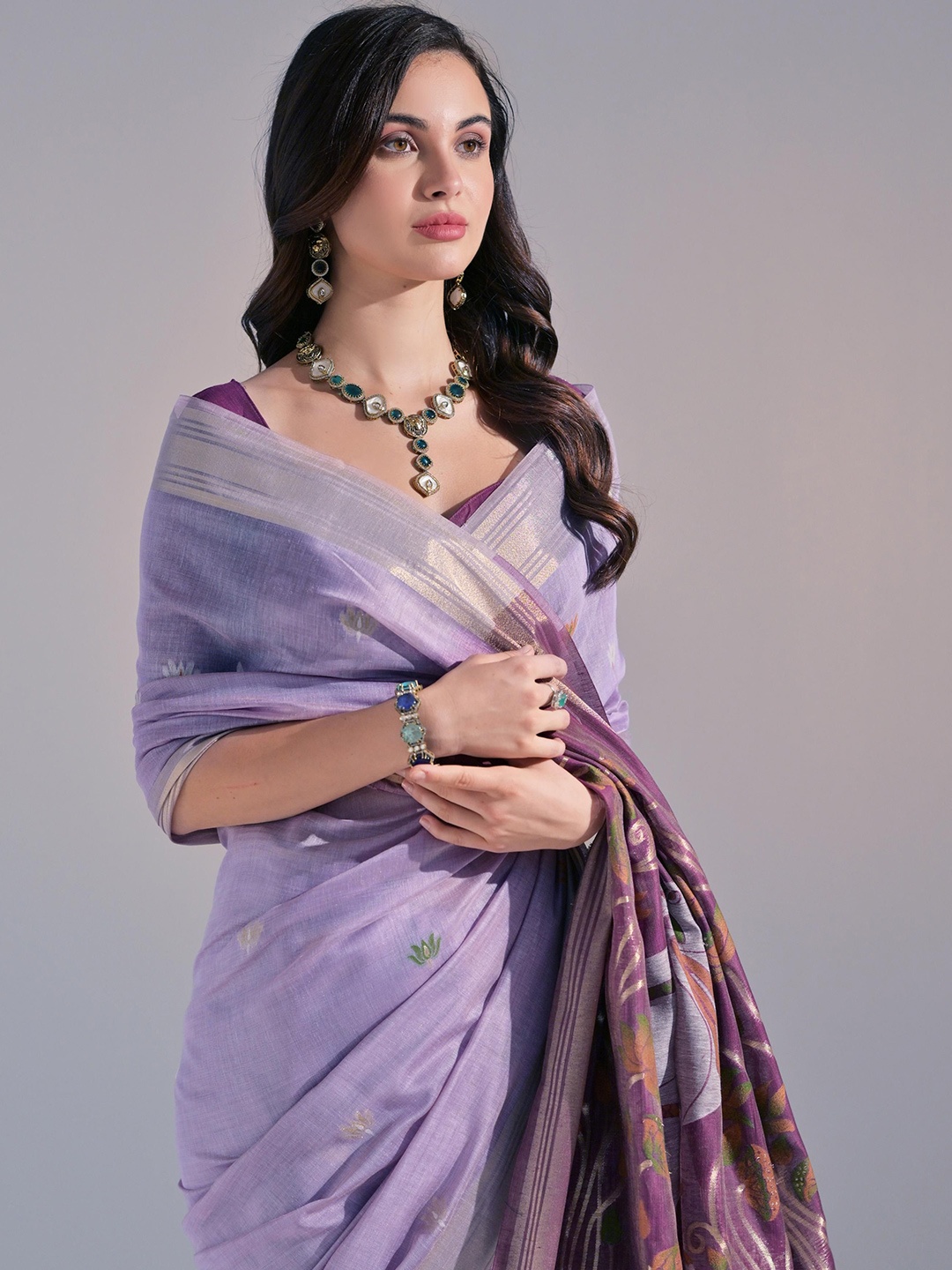 

Kandora Ethnic Motifs Zari Pure Cotton Saree, Purple