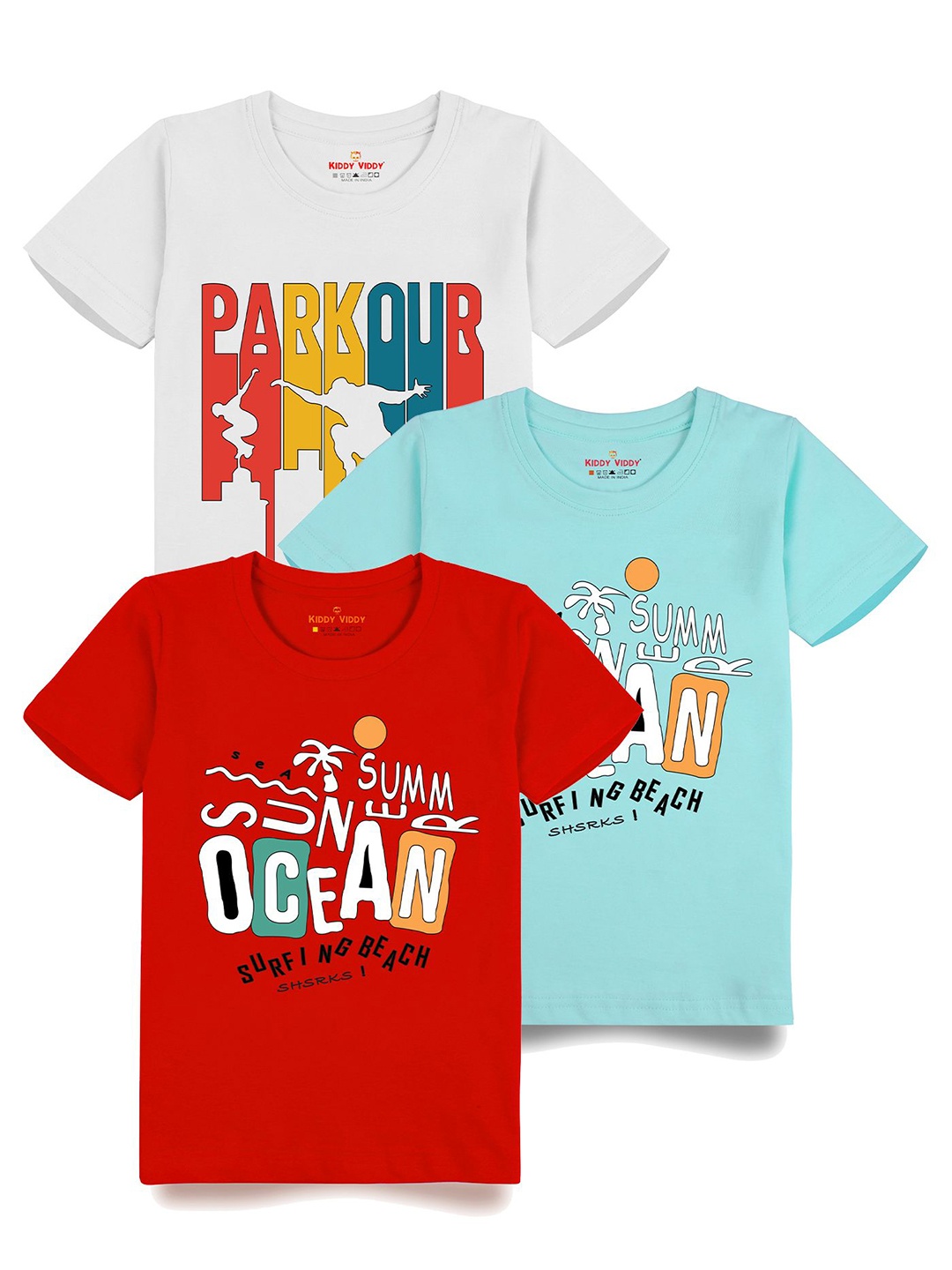 

AUSK Boys Pack Of 3 Graphic Printed Round Neck Cotton T-shirts, Sea green